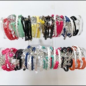 Random Assortment of 10 Layered Leather Charm Bracelets